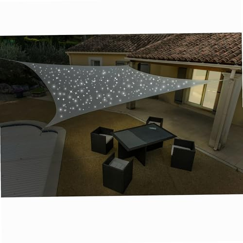 WERKA PRO Voile d'Ombrage Solaire 300 LED 4x5 m Crème - Polyéthylène Tressé - Traitement Anti-UV - Guirlande Solaire Intégrée