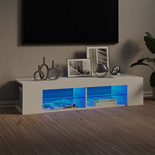 Homiuse Mobile Porta TV con Luci LED Bianco - Supporto TV Da Pavimento Soggiorno Moderno - Mobiletto TV Da Terra 135x39x30 cm