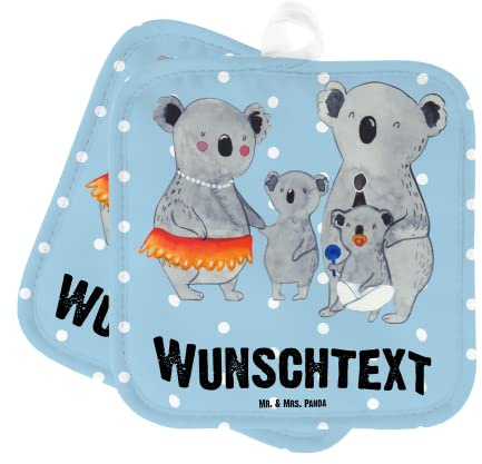 Mr. & Mrs. Panda Personalisierte Topflappen Koala Familie - Geschenke, Topfhandschuhe, personalisiert, Bedrucken, Koalas, mit Namen, Mama, Muttertag, Family