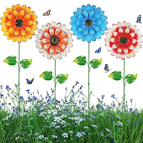 Photect 4 Pezzi Pali di Fiori Decorativi da Giardino Bastoncini di Fiori e Piante in Metallo 20'' Decorazione Floreale Ornamenti da Esterno per Prato Patio Festa in Cortile Percorsi (Colore Fresco)