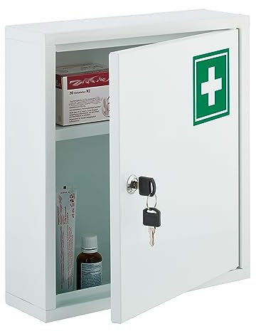 Relaxdays Medizinschrank, abschließbarer Apothekerschrank, für Medikamente, HxBxT: 36 x 31,5 x 10 cm, hängend, weiß/grün