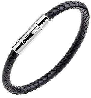 KunBead Jewelry Braided Mens Leather Bracelets for Women with Stainless Steel Clasp Cuff Bangle Birthday Bracelet