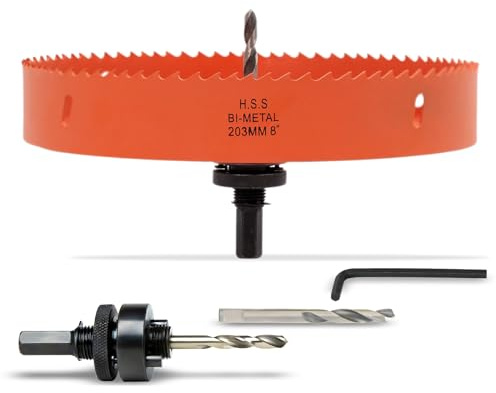 VIKITON 8 Inch Hole Saw with Arbor for Metal Wood Plastic, 8 in Bi-Metal Hole Cutter for Different Project with Smooth and Flat Drilling Edge, Fast Chip Removal，Lighter and Portable