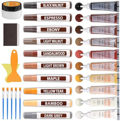 Laminat Reparaturset-Holzkitt Holz Parkett Holzspachtelmasse Holzmarker Möbelreparaturstift Möbelreparatur Set für Holzmöbel Vinyl Linoleum Boden Kratzer Löcher Ausbessern,Parkett Reparatur Grau