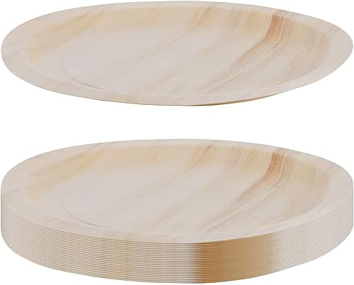 GRÄWE Lot de 25 assiettes jetables rondes en bois - 24 cm - Assiettes de fête stables pour 25 personnes - Idéales comme assiettes en carton - Idéales comme vaisselle de fête et vaisselle jetable