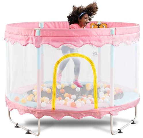 FOXSPORT Trampoline d'intérieur avec Filet, Coussin rebondissant, Protection des Bords, pour Enfants à partir de 2 Ans – Trampoline de Jardin pour Enfants (Rose)