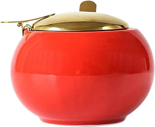 azucarero, Azucarero Colorido con Tapa Dorada, Recipiente for Azúcar de 10x8 cm, Tarro for Especias, Bote for Condimento for Sal y Azúcar, Tarro for Almacenamiento de Azúcar-Rojo-350ml 12.3oz ( Color
