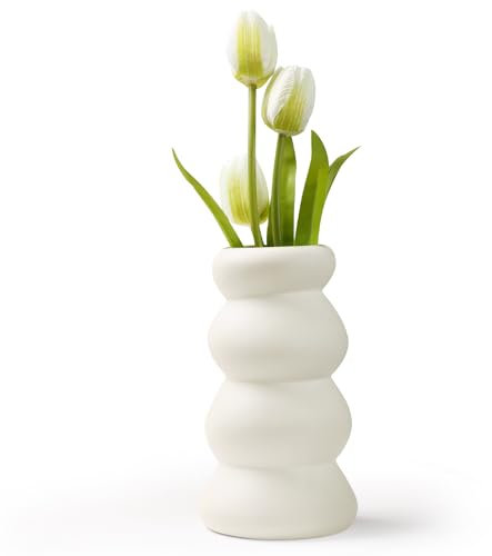 Umlaca Keramik Vase, Blumenvase, WeiB Dekorative Vasen für Pampasgras Deko, Modern Vase für Home Wohnzimmer Esstisch Bauemhaus Büro Dekor