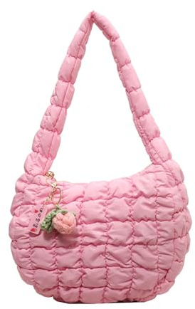SUNAVY Borsa a mano piccola Hobo Bag Mezzaluna Borsa Trapuntata Piccola Borsa a tracolla da donna y2k Morbida Borsa a tracolla pieghevole da donna con chiusura lampo Tote Bag, Rosa 2