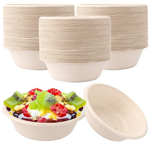 LOPYXBR 150 cuencos desechables para sopa de 350 ml, color marrón, desechables, 13,5 x 4,5 cm, platos hondos de cartón, vajilla desechable para fiestas, hogar, pícnic