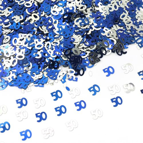 Coriandoli blu e argento da 35 g, decorazioni per la tavola per il 50° compleanno, decorazioni per la tavola in lamina metallica luccicante da spargere per la tavola, decorazioni per feste di
