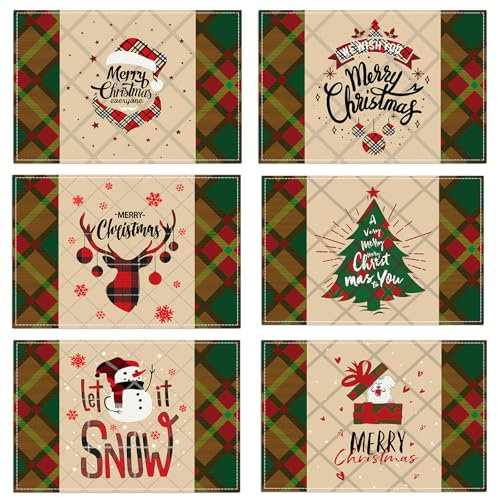 VITEVER Platzset Weihnachten Abwaschbar 6er Set, Polyester Leinen Platzdeckchen 32x45cm, Weihnachten Tischuntersetzer Platzsets für Küche Speisetisch Hotel Weihnachts Tischdeko