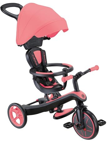 Globber - Tricycle Explorer 4 en 1 - Tricycle évolutif et draisienne pour Les Tout-Petits de 10 Mois à 5 Ans - Version 2 - Rose Pastel