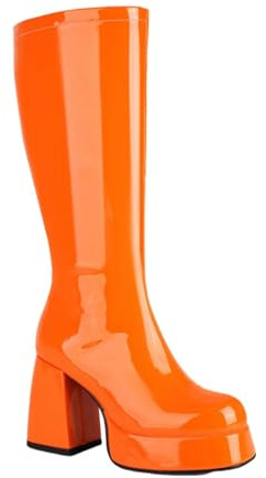 BILIKEYU Lange Stiefel Damen Plateau rutschfest Stiefeletten Lack Mit Absatz Reißverschluss Sexy Mid-Calf Kurzschaft Stiefel Vintage Elegant Bequem Langlebig Stiefel gr 39 Orange