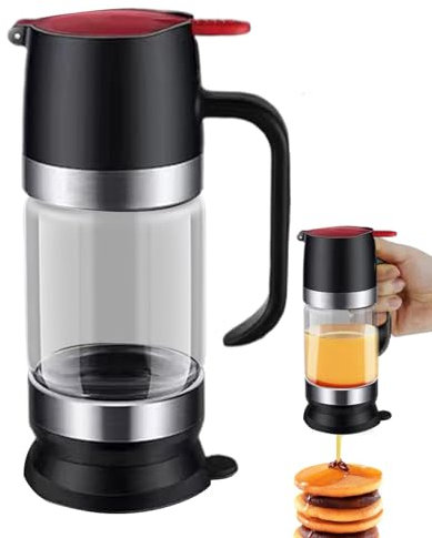 Kaxenig Honigspender Tropffrei, Push-Typ-Honigspender Mit Griff, Glas-Honigspender, Transparenter Honigbehälter, Honig-Dosierer Mit Untersatz, Für Honig Und Sirup