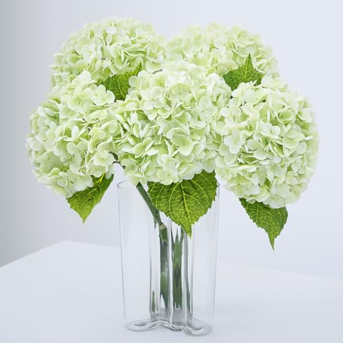 Waipfaru 4 hortensias Artificiales de 21 Pulgadas de Color Verde con Tallo Largo y Hojas, hortensias sintéticas de látex Completo para decoración del hogar, Fiestas, arreglos Florales, Ramos de Boda,