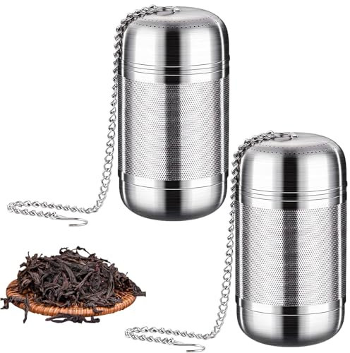 vcsjw 2 Teesiebe für losen Tee, 304 Edelstahl Teefilter, Teesieb für Teekanne mit Kette, Teeei Edelstahl, wiederverwendbar, feinmaschig, für Teekannen, Teetassen, Teeliebhaber