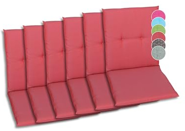 GO-DE Textil Bequeme und attraktive Polsterauflagen für Niederlehner-Gartenstühle (6er-Set, Uni rot, Niederlehner)