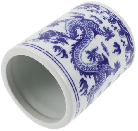 Alipis Elegant Utensil Pot White Kitchen Storage Bucket Porcelain Jar Dragon Motif Cutlery Organiser Countertop