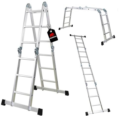 PROREGAL Sprossen-Mehrzweckleiter MULTISTEP, 4-teilig Aluminium, 4x3 Sprossen, bis zu 3,5m Höhe, Traglast 150kg, Arbeitsgerüst Stehleiter Anlegeleiter