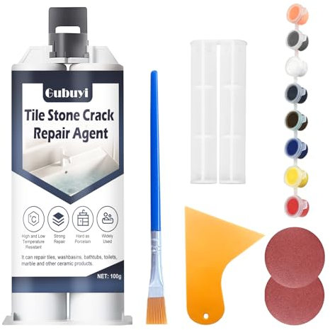 100g Kit Reparation Carrelage, Kit de Réparation D'émail, Kit de Réparation de Baignoire, Kit de Réparation D'Évier en Céramique, pour Carrelage, Rayures, Trous, Fissures