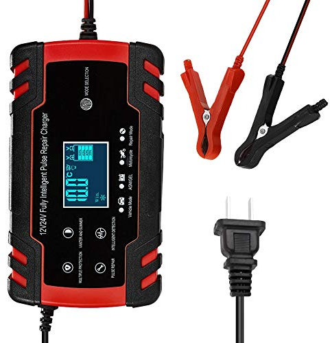 Carica Batterie per Auto,Carica Batteria Auto Completamente automatico batteria Car Charger 12V 8A 24V 4A intelligente di ricarica rapida for AGM GEL WET caricabatteria display(2)