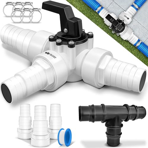 tillvex® Bypass Set Pool 12-TLG. - Ø32 & 38 mm Anschluss | 3-Wege-Ventil & ABS-Adapter | 6X Schlauchschellen & 8m Isolierband – ideal für Sandfilteranlagen, Wärmepumpen & Poolheizung