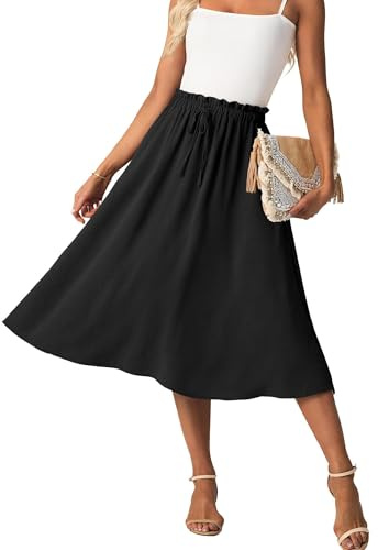 GRECERELLE Jupe midi d'été pour femme avec poches et taille élastique | Palazzo Jupe bohème fluide et décontractée, taille élastique avec cordon de serrage, ceinture à nouer réglable