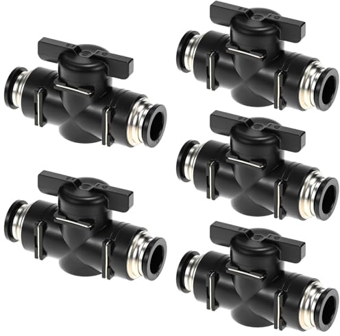 QWORK® 5 pièces Vanne d'arrêt pneumatique, Raccord pneumatique pour un raccordement rapide des flexibles pneumatiques (Ø12mm)