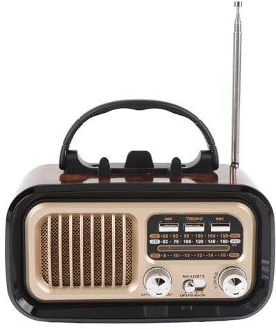 Radio Retro Portátil, Altavoz de Bluetooth Vintage con Radio Am FM SW, Cassette Cape Player Support USB & TF Tarjeta, para Viajes en Casa Al Aire Libre para Acampar (Black)