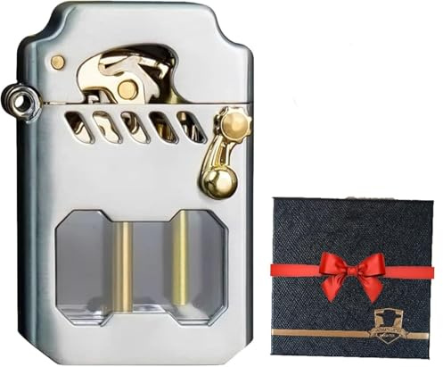 Vintage Petroleumfeuerzeug Metall, Wippfeuerzeug, Sturmfeuerzeug, Transparentes Petroleumfeuerzeug mit transparentem Kraftstofftank, Geeignet für Outdoor, Reisen, Camping, Männergeschenk