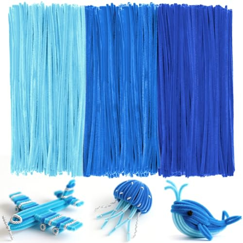 Ainiv 300PZ Scovolini Glitter per Lavoretti, Strisce Pulisci Tubi Pipe, Bastoncini Decorativi in Ciniglia, Scovolini per Artigianato, per Artigianato DIY Decorazione di Progetti Artistici - Serie Blu