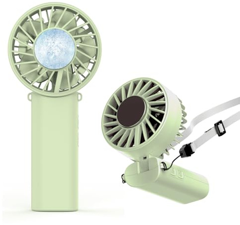 LUTW Turbo Handheld Fan with Ice Cooler, Mini Portable Fan Handheld Rechargeable USB, 3000mAh Battery Operated Hand Fan, 120° Adjustable Foldable Desk Fan for Outdoor Travel Camping Office, Green