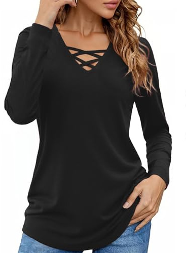Totatuit T-Shirt à Manches Longues Col V Lâche Haut Décontracté Tee Shirt | Tenue Décontractée, Style Élégant, Tenue Quotidienne, Facile à Associer
