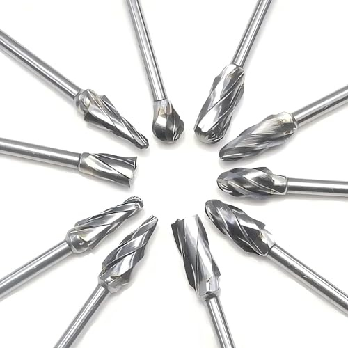 Tungsten Carbide Rotary Burr Set for Dremel, 10PCS Carbide Double Cut Carving Burr Bits with 1/8” Shank Rotary Tool Accessories for Metalworking, Welding Seam Removal & DIY Crafting