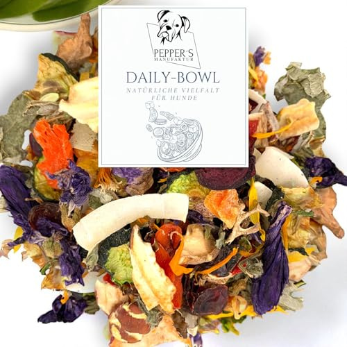 DailyBowl di Pepper's Manufaktur – Barf Topping & Integratore per cani, senza cereali e glutine, miscela naturale di erbe, frutta e verdura per un'alimentazione equilibrata della carne cruda (1000 g)
