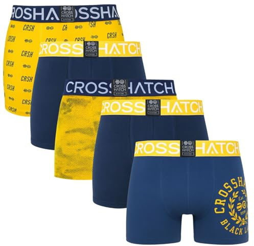 Crosshatch Men’s Boxer Shorts 5 Pack – Comfortable Cotton Underwear Multipack Trunks, Sizes S–XXL Yellow Set L