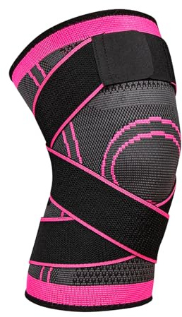 Fefod Knäbandage för Damer Män, Kompressionsstöd med rem för knäsmärta, artrit, meniskskador, ACL, Ortopedisk justerbar knäbandage för fotboll, löpning, sport, (Rosa, XXL)
