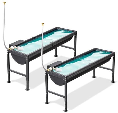 BUYYAH 2PCS Automatic Animal Waterer 11 Gallon, Livestock Water Trough with Adjustable Stand, Automatic Water Dispenser with Float Valve, Easy to Assemble, Feeding Goat, Sheep, Horse, Dog in Farm