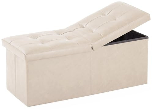 JIUYOTREE Sitzhocker mit Stauraum klappbare Sitzbank 33 x 80 x 33 cm Fußbank Aufbewahrungsbox Stuhl hinter dem Bett für Wohnzimmer Flur Schlafzimmer Elfenbeinweiß (Elfenbeinweiß)
