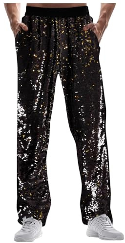 Glitzer Hose Herren Metallic - Glänzendes Neon Clubwear Goldene Glitzerhose Hip-Hop Bunte Kinky-Outfit Pailletten Pailettenhose Freizeithose Festival Discohose