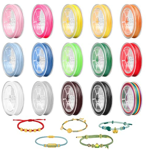 COGVOHY 15 Rollen Nylonschnur für Armbänder, 0.8mm x 10m Nylonfaden, Armband Schnur für Schmuck, Makramee, Perlenschnur, Satinkordel, Handwerk