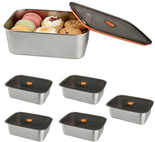 WakiHong 6 Piezas Recipientes de Acero Inoxidable con Tapas 18*12.7*6 cm | Recipientes Herméticos para Alimentos Cajas para Fiambres Frescas,para Congelador,Horno,Fugas,Alimentos