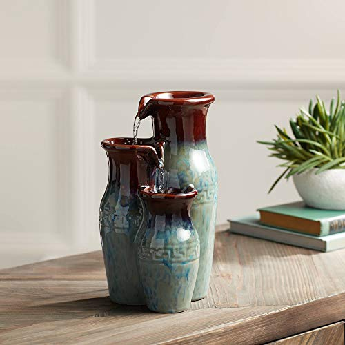 Mediterranean Jar 11 1/2 High Small Zen Modern Indoor Decor Ceramic Tabletop Fountain Tiered Waterfall Cascading Water Feature for Desk Relaxation Bedroom Living Room Countertop - John Timberland