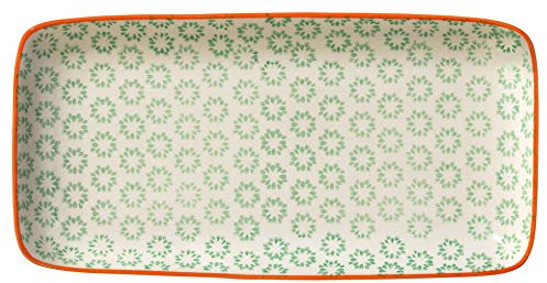 Bloomingville Servierplatte Emma Retro Servierteller eckig Vintage rechteckige L 31 x H 3 x W 15,5 cm, grün, Keramik