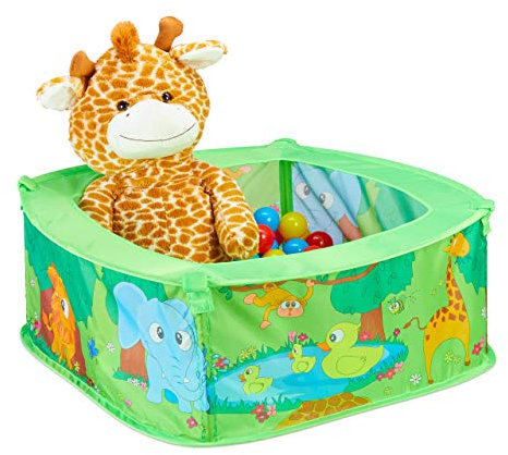 Relaxdays 10028881 Bällebad Baby, Dschungel Ballzelt mit 50 Bällen, quadratisch, Pop-Up, HBT 29 x 80 x 80 cm, Bällchenbad, grün