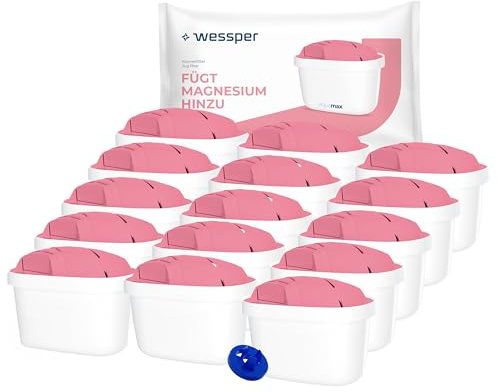 Wessper Cartucce filtranti Magnesium per il Trattamento dell'Acqua 15 Unità | Ricambio per Dafi Unimax Aquaphor A5 BRITA Maxtra+ PHILIPS AWP212/10 | Riduce Cloro, Calcare e Impurità