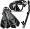 Smyidel Maschera e Boccaglio e Pinne per Adulti, Maschera Subacquea Professionale Panoramica a 180 Gradi, Set Snorkeling con Pinne e di Tubi a Secco,Maschera da Snorkeling Unisex Adulto