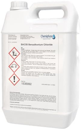 BAC 50 Benzalkonium Chloride 50% – Powerful Algaecide & Fungicide – Removes Algae, Bacteria – Industrial-Strength Biocide for Hard Surfaces, Pools & Water Treatment – 5 Litres (5L)