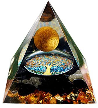 Orgonite Pyramide, Chakra Cristal arbre de vie,Reiki Guérison Boule de Cristal Protection Obsidienne Cristal Ornement pour Décoration Maison 60mm